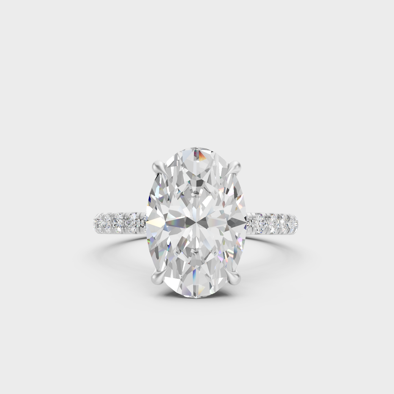 Certified 4.62 Ct oval and round cut lab-grown diamond hidden halo ring in 950 platinum.